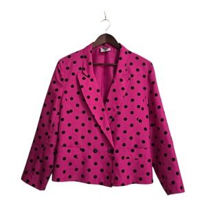 Jacques Vert Vintage Polka Dot Peak Lapel Double Breasted Blazer Sz 8
